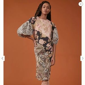 Kachel X Anthropologie Evangeline Mixed Print Puff Sleeve Midi Dress